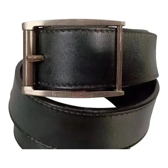 Ermenegildo Zegna Belt Leather Logo Buckle Black Men's 36 Italy - Picture 2 of 9